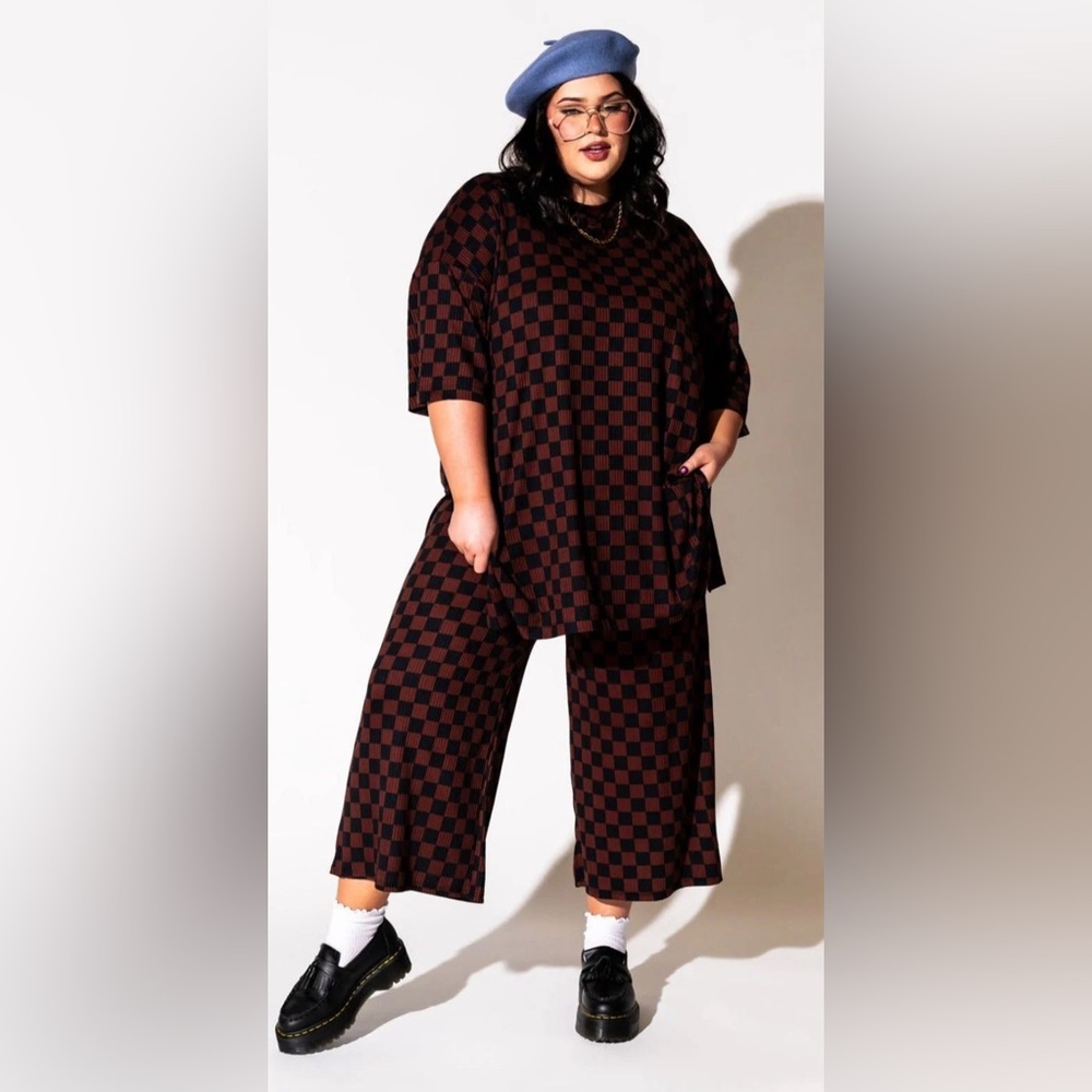 Dressed in LALA Black and mocha Checkered Playsuit